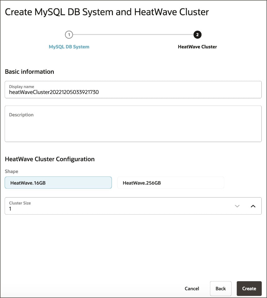 Screenshot of Create MySQL DB System and HeatWave Cluster - completed
