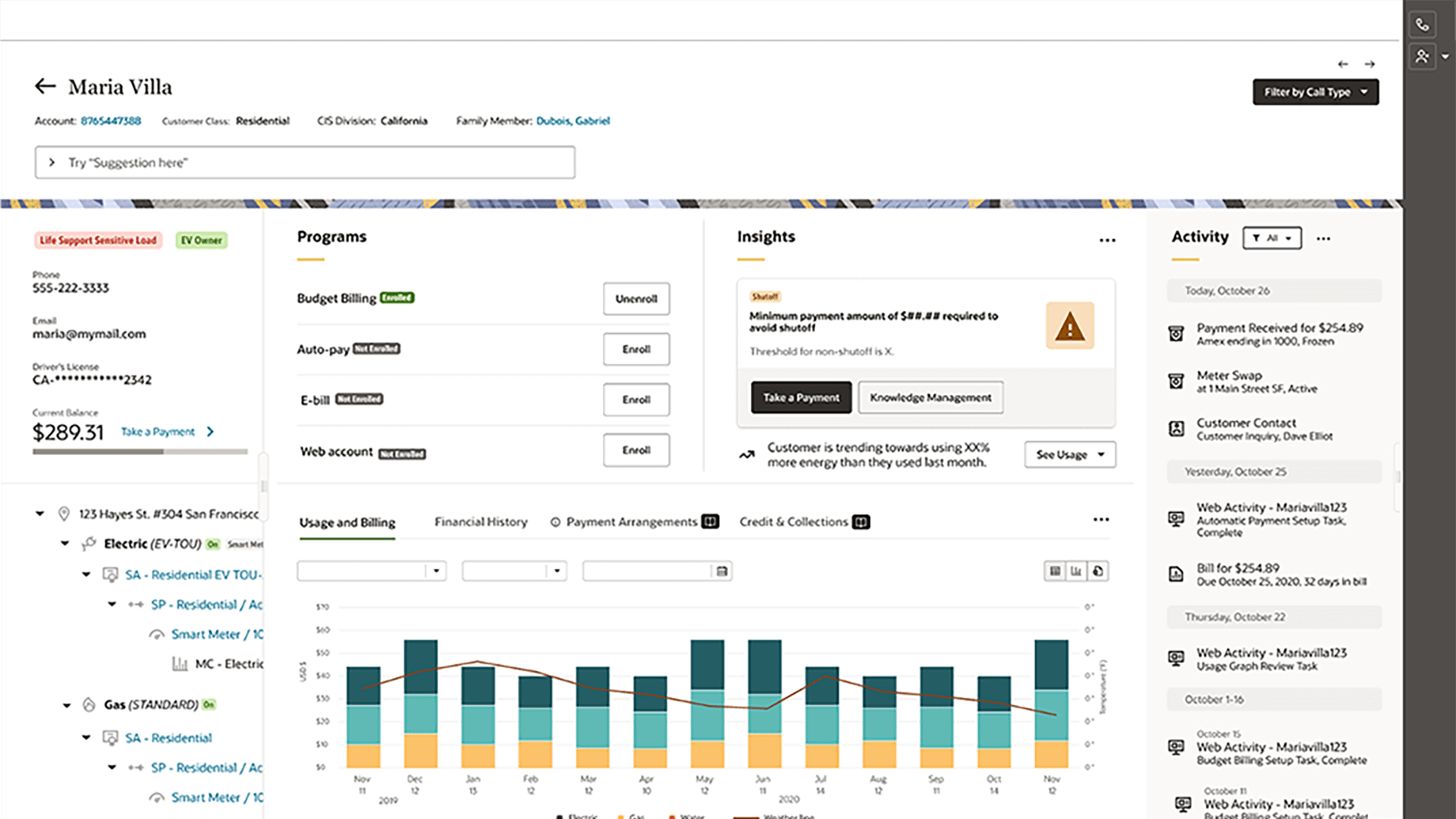 Oracle Service customer 360 screen