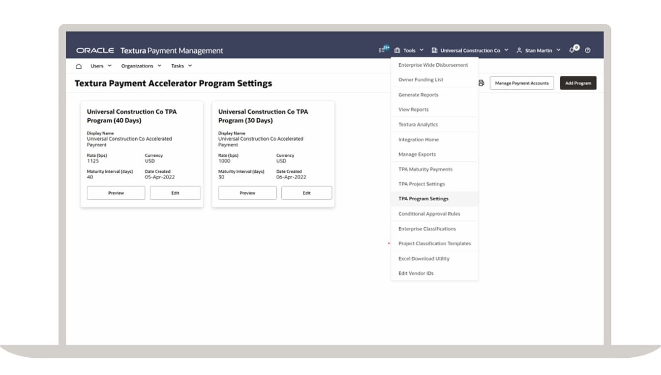 Figure 1. Payment accelerator program settings