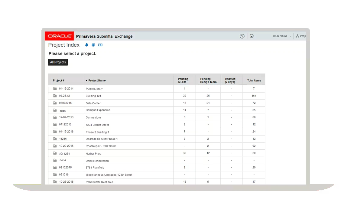 Project Setup by Primavera Submittal Exchange screenshot