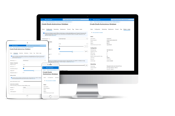 Provision Oracle Database services from the Microsoft Azure console.